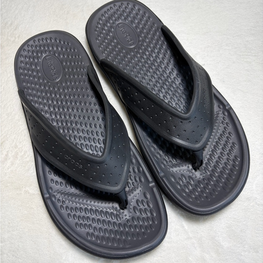 CROCS Lite Rider Men’s Black Flip-Flops Shoes Sz 12
